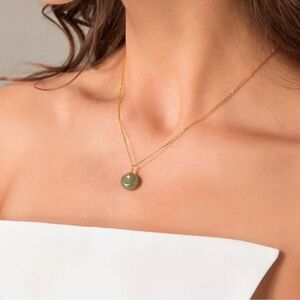 18K Gold and Green Jade Donut Pendant Necklace